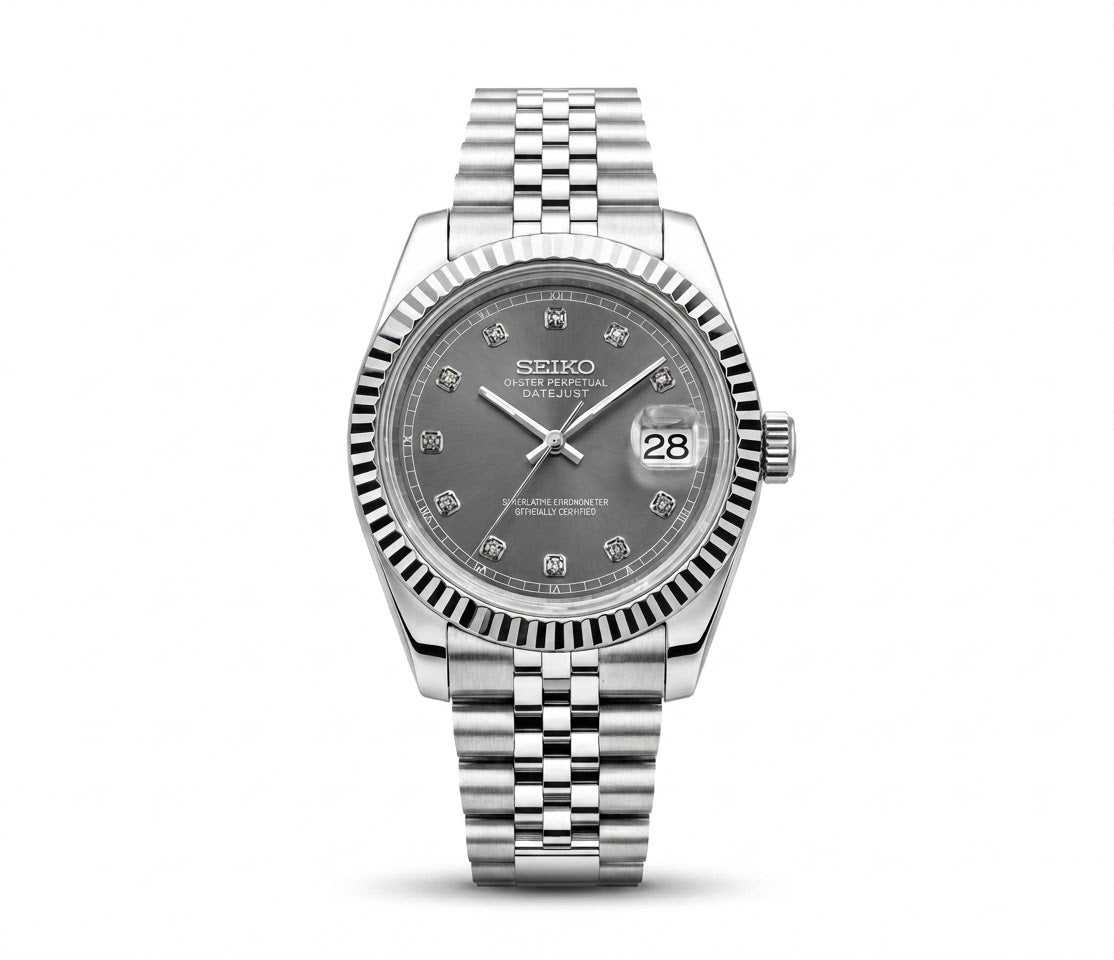 Seikojust Acier Cadran Gris Diamants