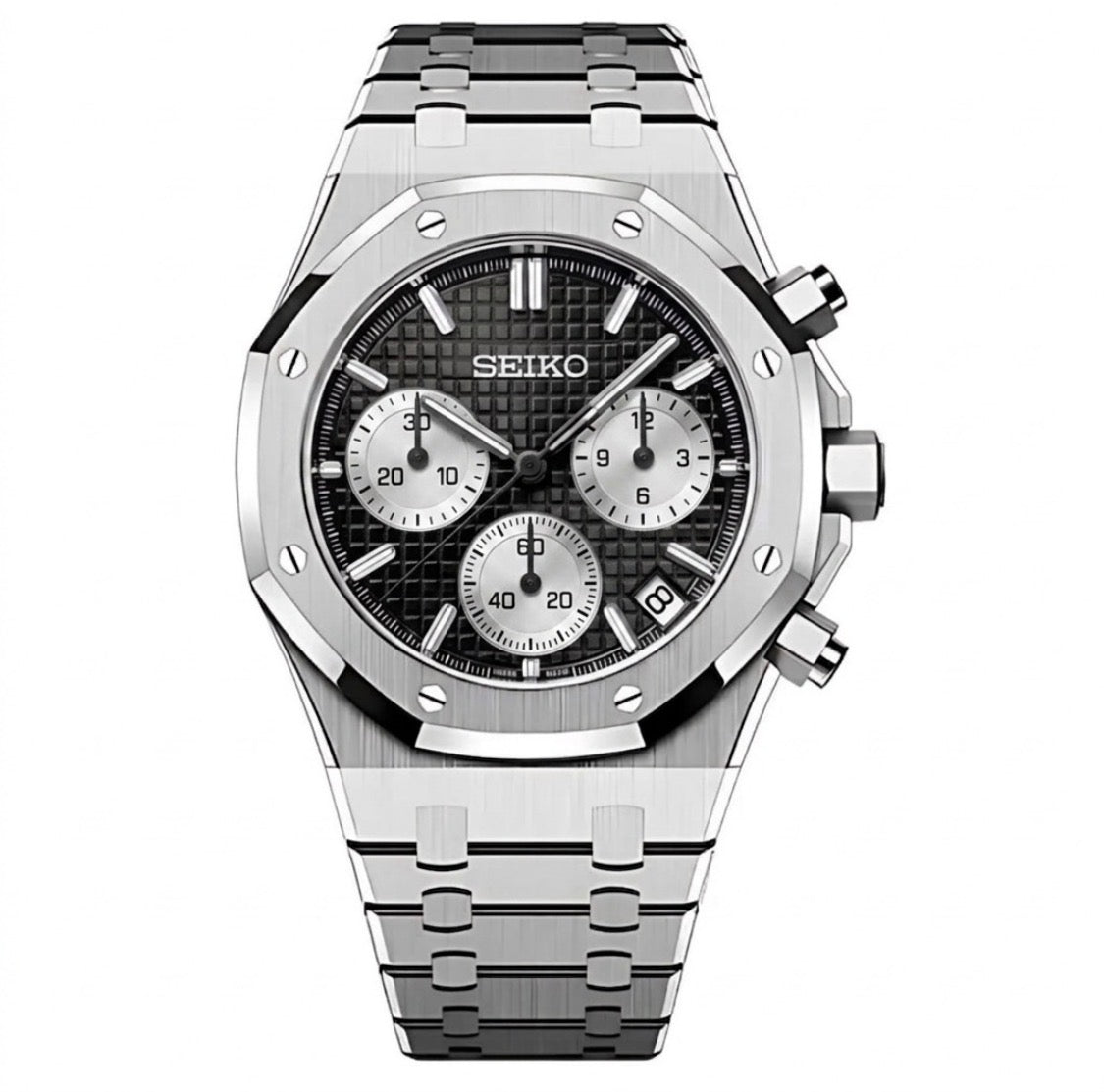 OakMod Chronographe Acier Cadran Noir & Argenté