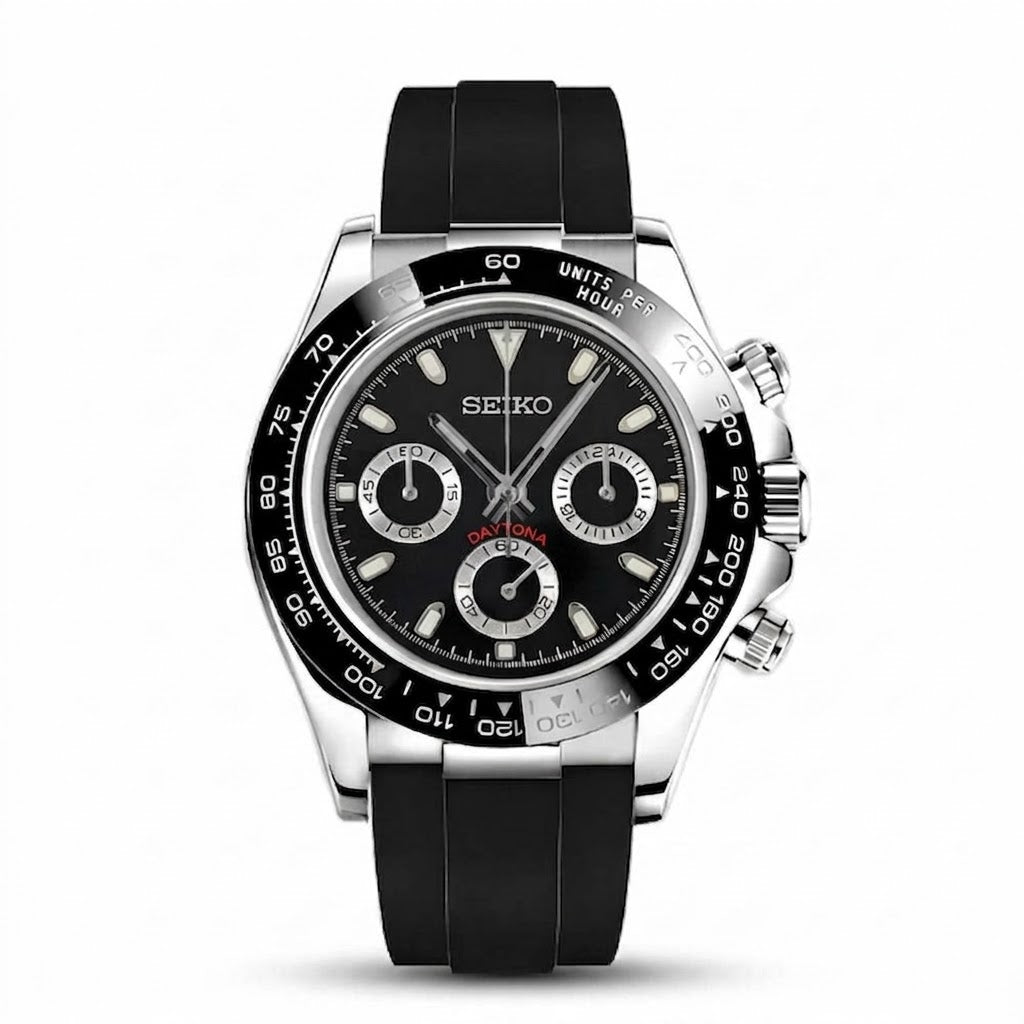 Seikona Acier Cadran Noir et Argenté Bracelet Silicone