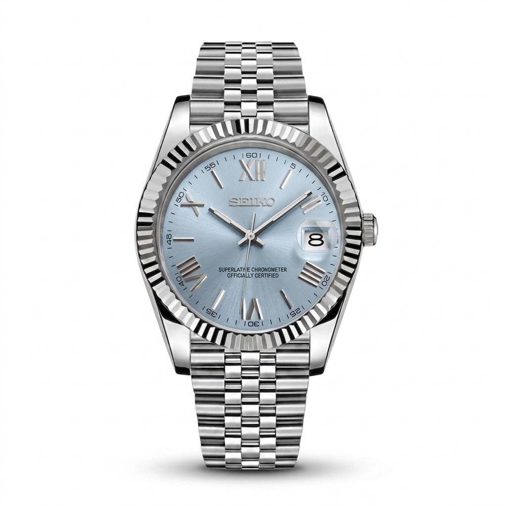 Seikojust Acier Cadran Bleu Ciel Chiffres Romains