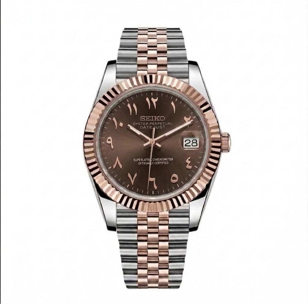 Seikojust Acier & Or Rose Cadran Marron Arabic Dial