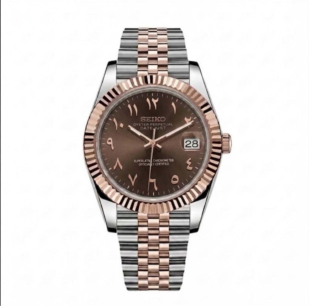 Seikojust Acier & Or Rose Cadran Marron Arabic Dial