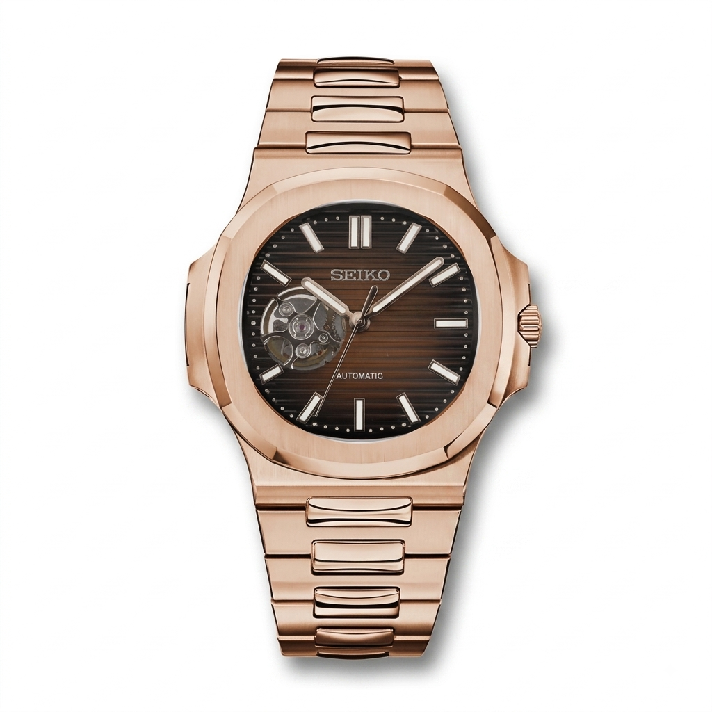 NautilusMod Or Rose Cadran Marron Open Heart