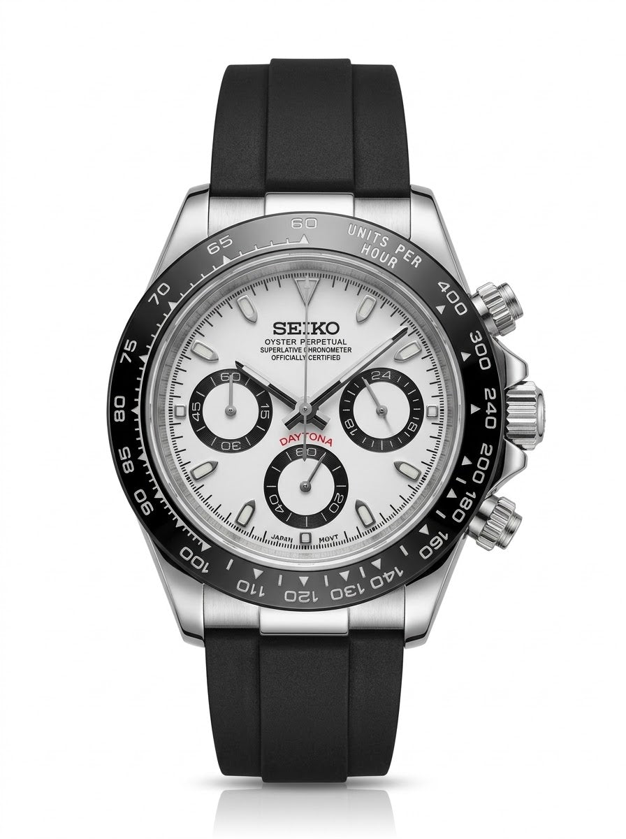 Seikona Acier Cadran Blanc Bracelet Silicone "Panda"