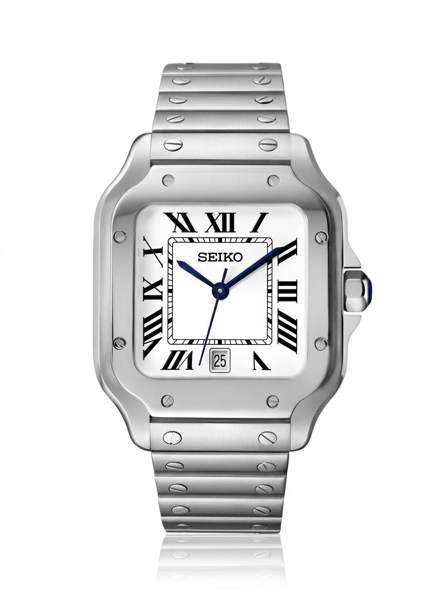 Seikantos Acier Cadran Blanc Chiffres Romains Classique
