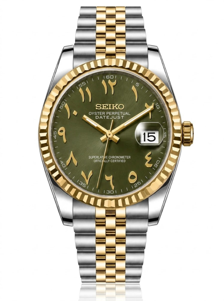 Seikojust Acier & Or Jaune Cadran Olive Arabic Dial