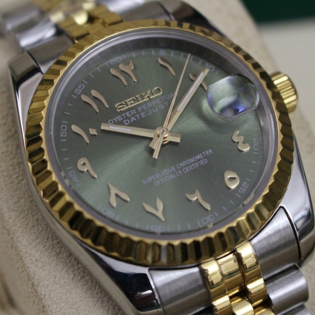 Seikojust Acier & Or Jaune Cadran Olive Arabic Dial