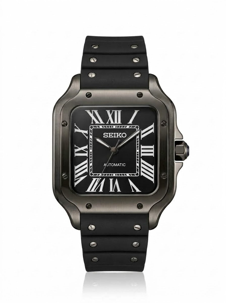 Seikantos Triple Black Cadran Chiffres Romains Bracelet Silicone