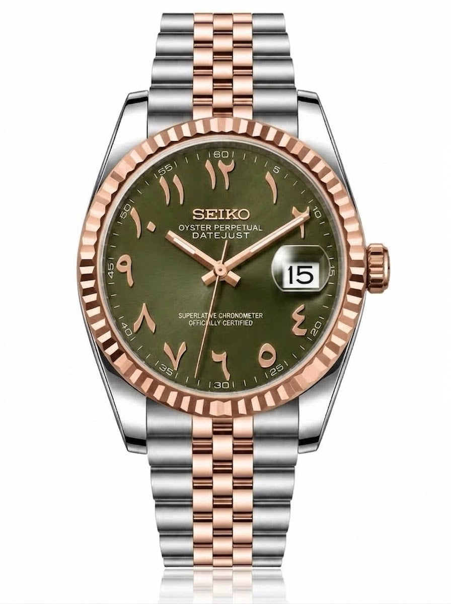 Seikojust Acier & Or Rose Cadran Olive Arabic Dial