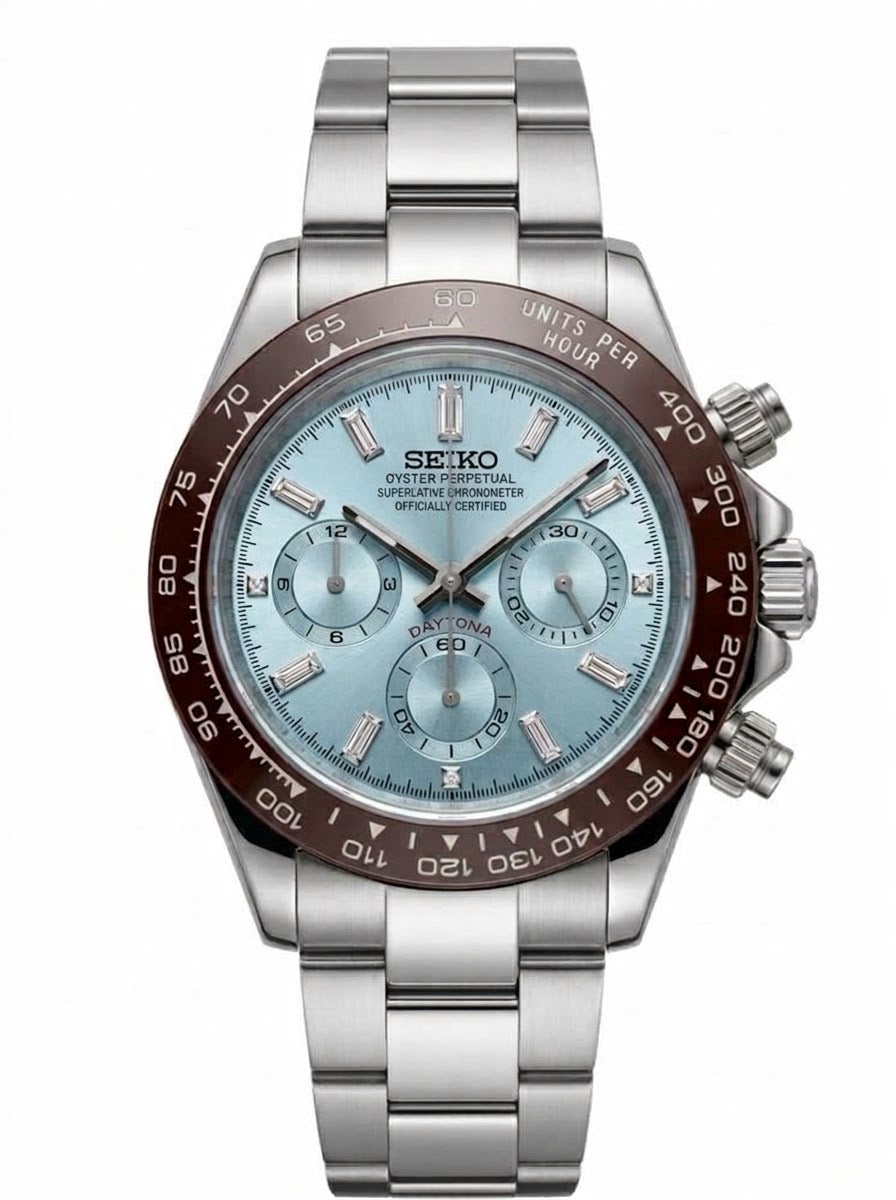 Seikona Acier Cadran Ice Blue Sertie De Pierre