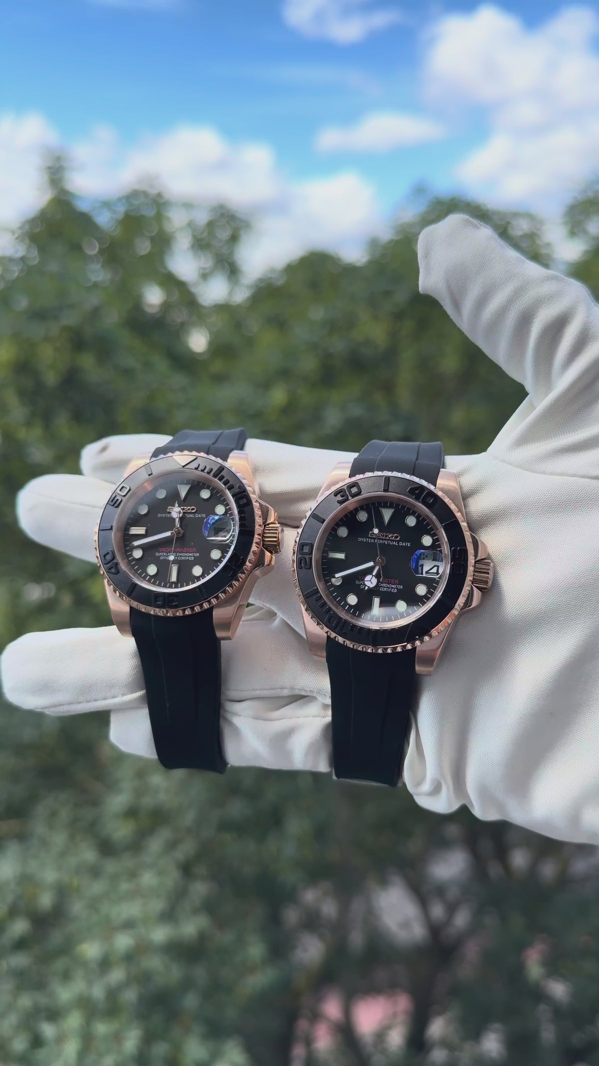 Seikoyacht Or Rose Cadran Noir Bracelet Silicone
