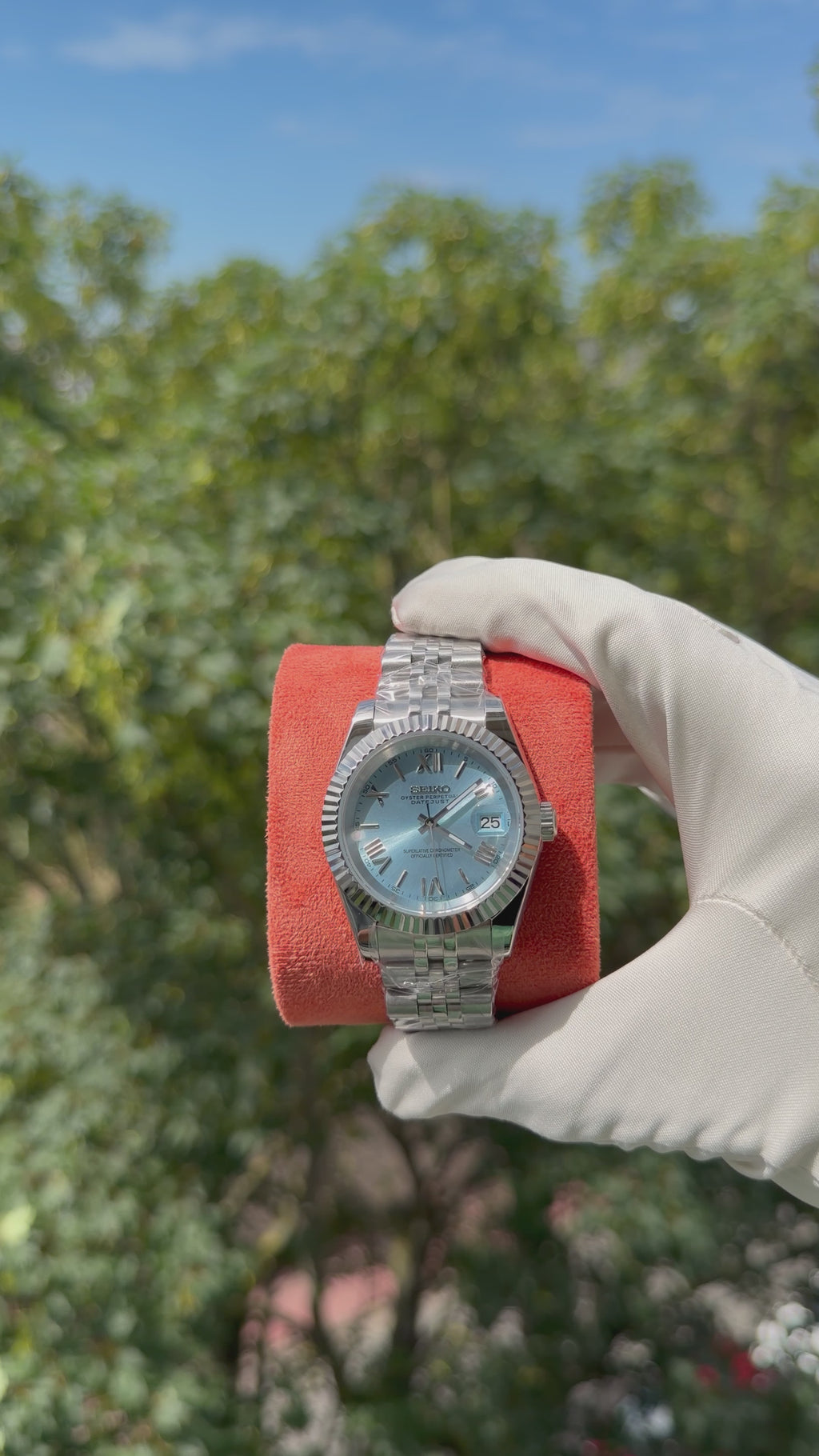 Seikojust Acier Cadran Bleu Ciel Chiffres Romains